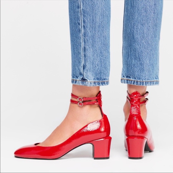Free People Red Vintage Ankle Strap Pump Size 8 - Picture 5 of 8